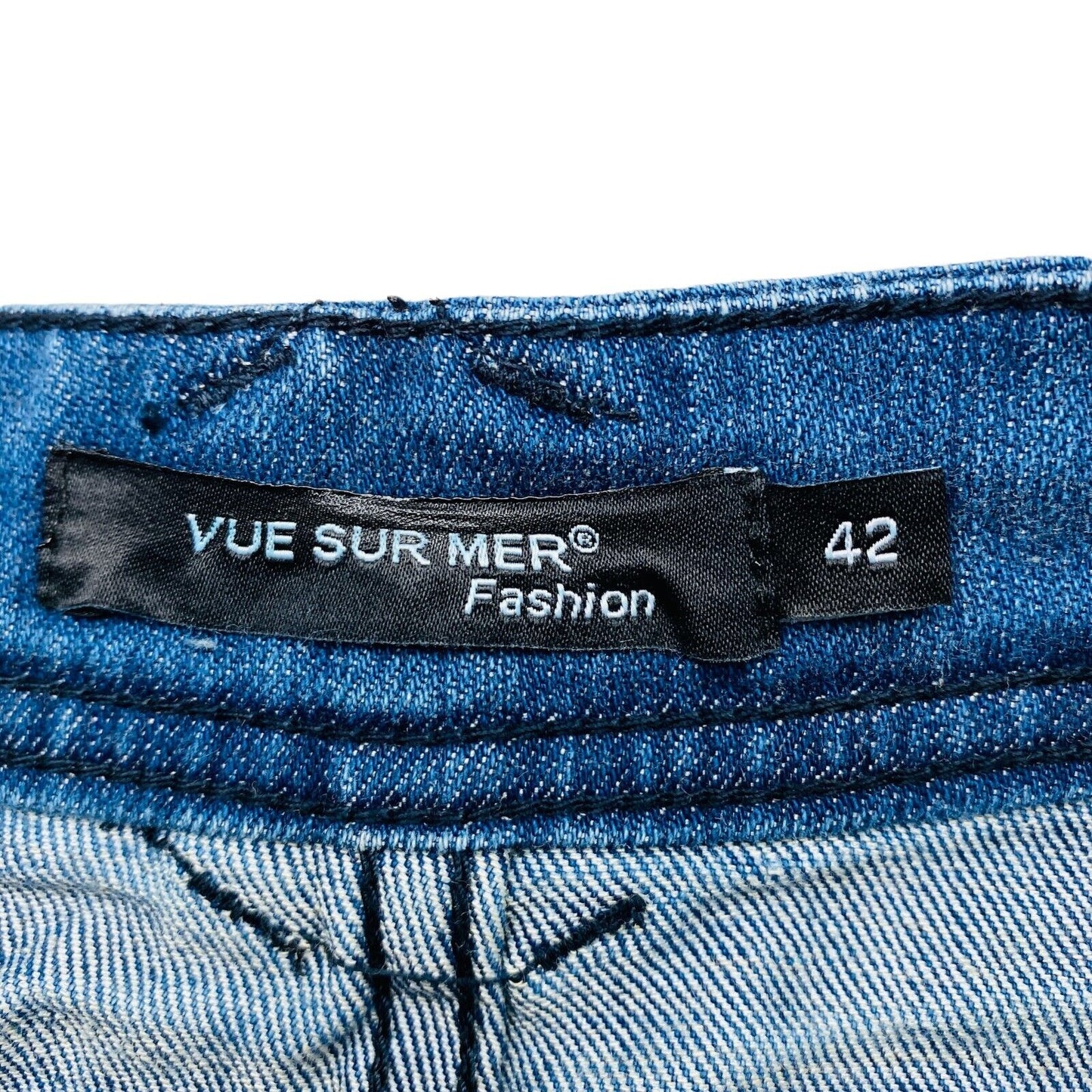 VUE SUR MER Jupe droite en denim mélangé de coton bleu Taille EU 42 UK 14 US 12