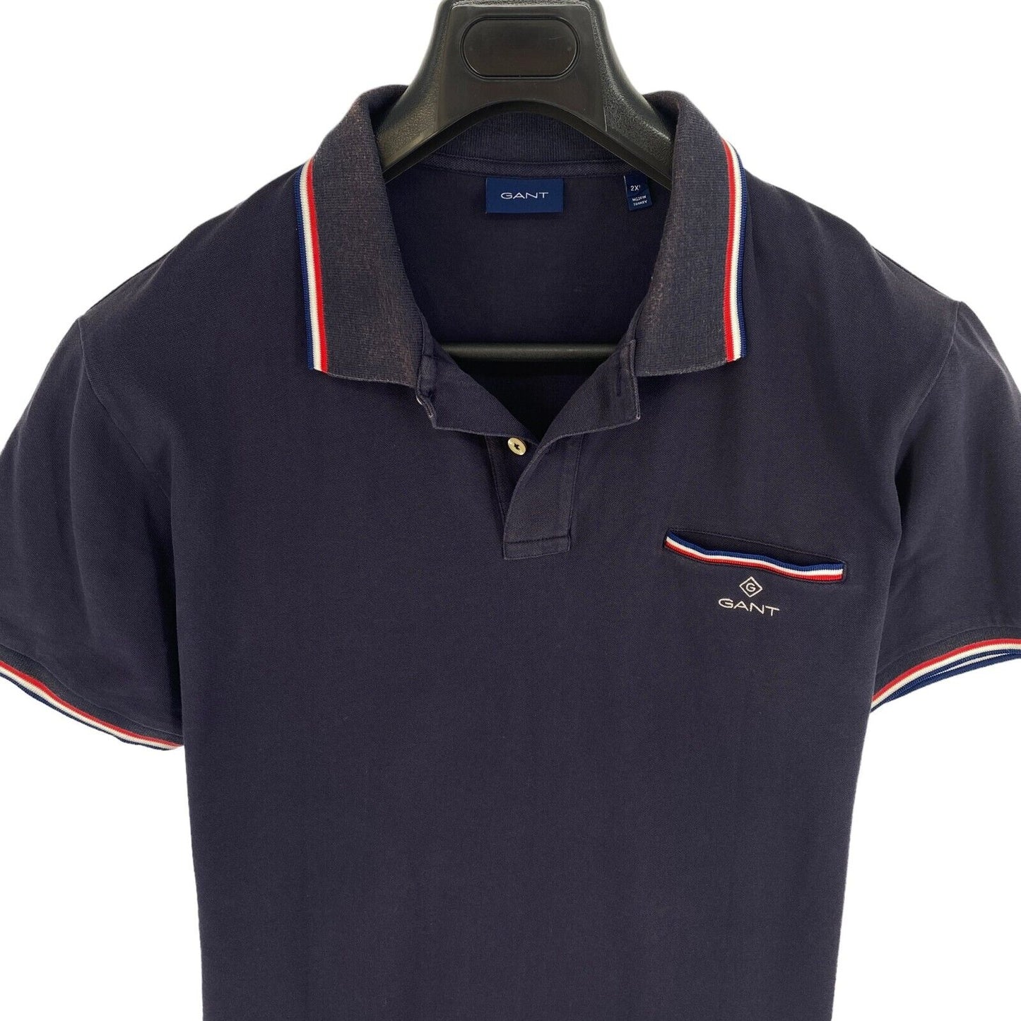 GANT Men Navy Blue Tipping Rugger Short Sleeves Polo Shirt Size 2XL XXL