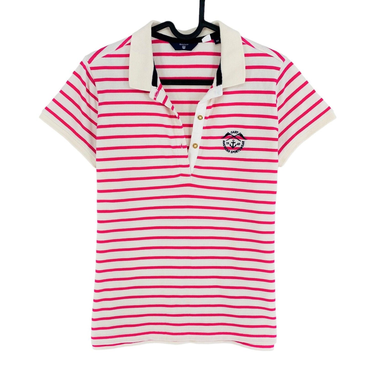 GANT Pink Striped Pique Polo Shirt Size M