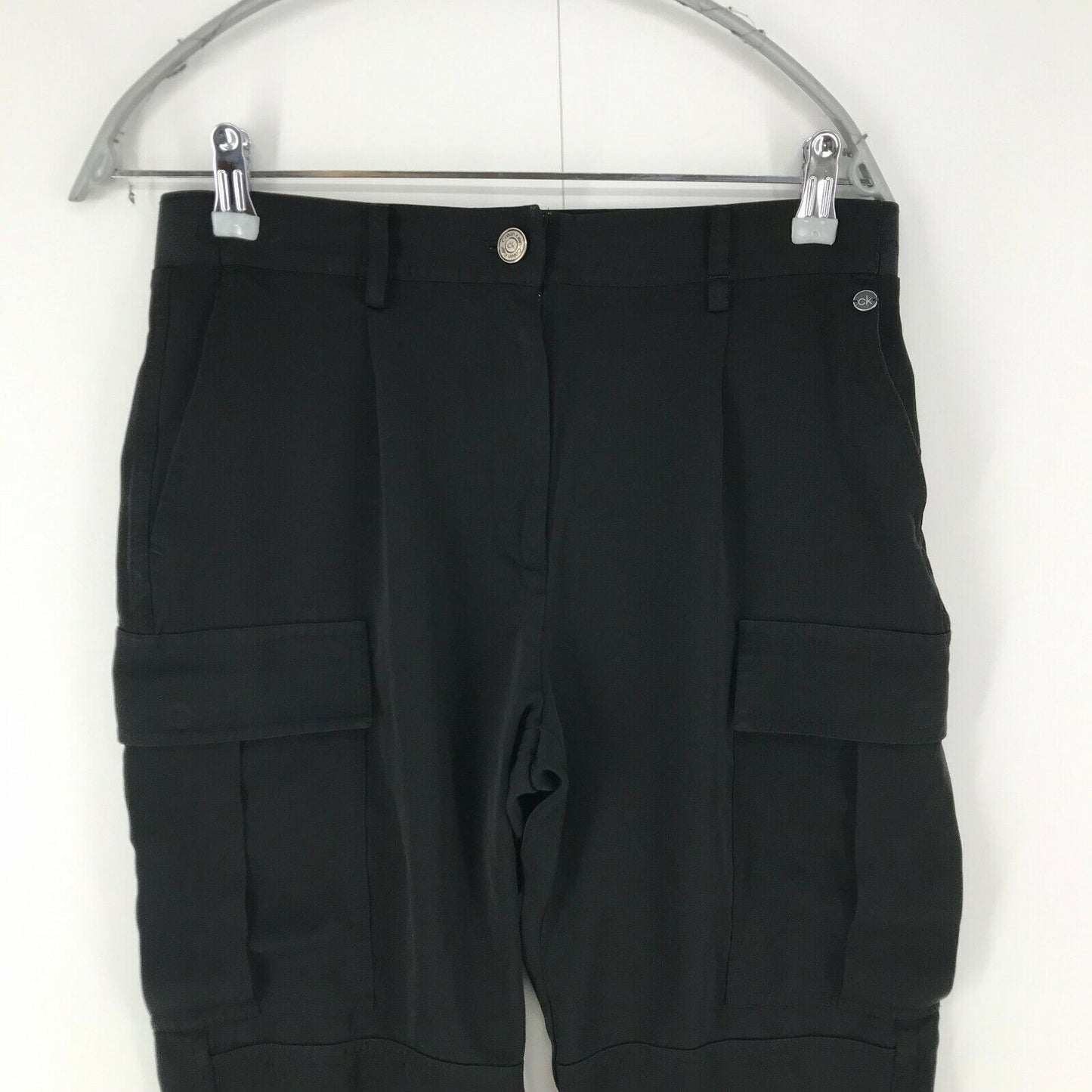 Calvin Klein Women Black Loose Tapered Fit Cargo Trousers Size EUR 36 W29