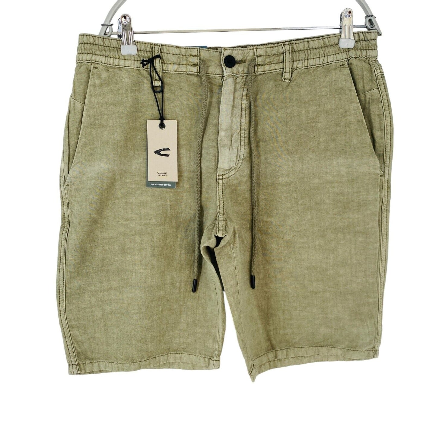 Camel Active HOUSTON Khaki Green Mens Regular Fit Linen Blend Shorts W34