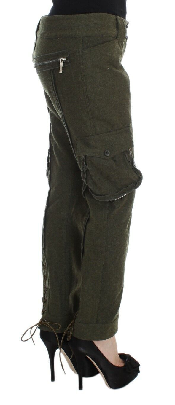 RRP $560 Ermanno Scervino Designer Khaki Green Wool Blend Pants Trousers W26