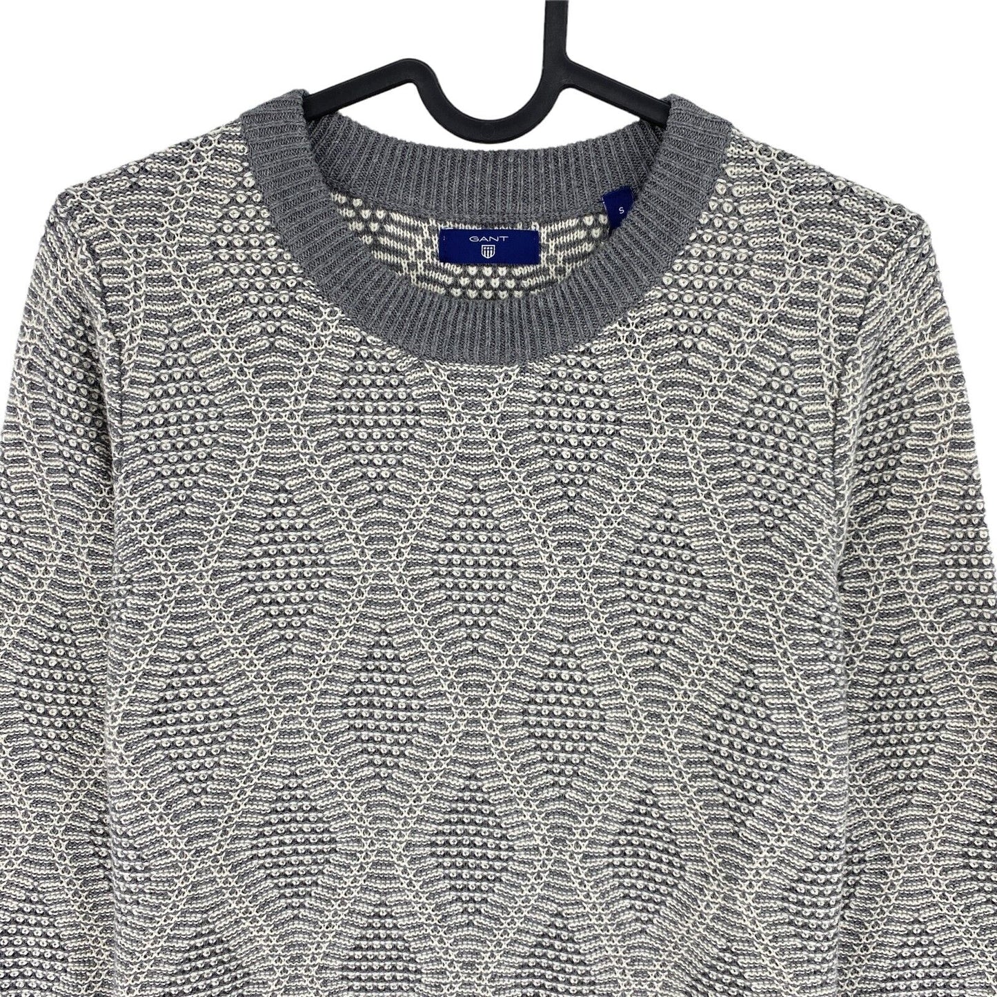 GANT Grey Cotton Wool Argyle Crew Neck Sweater Jumper Size S