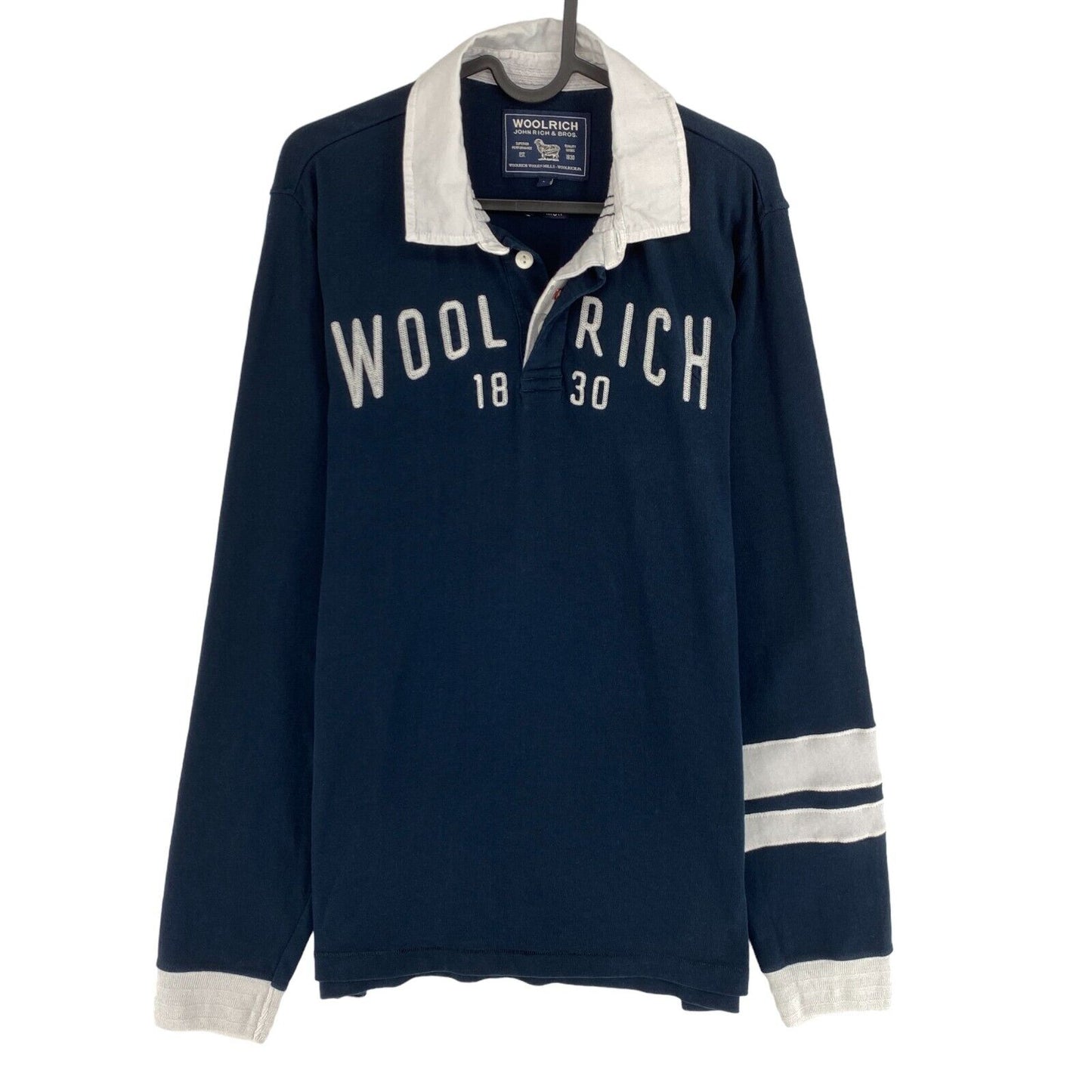 WOOLRICH Navy Blue Long Sleeves Rugby Polo Sweater Jumper L