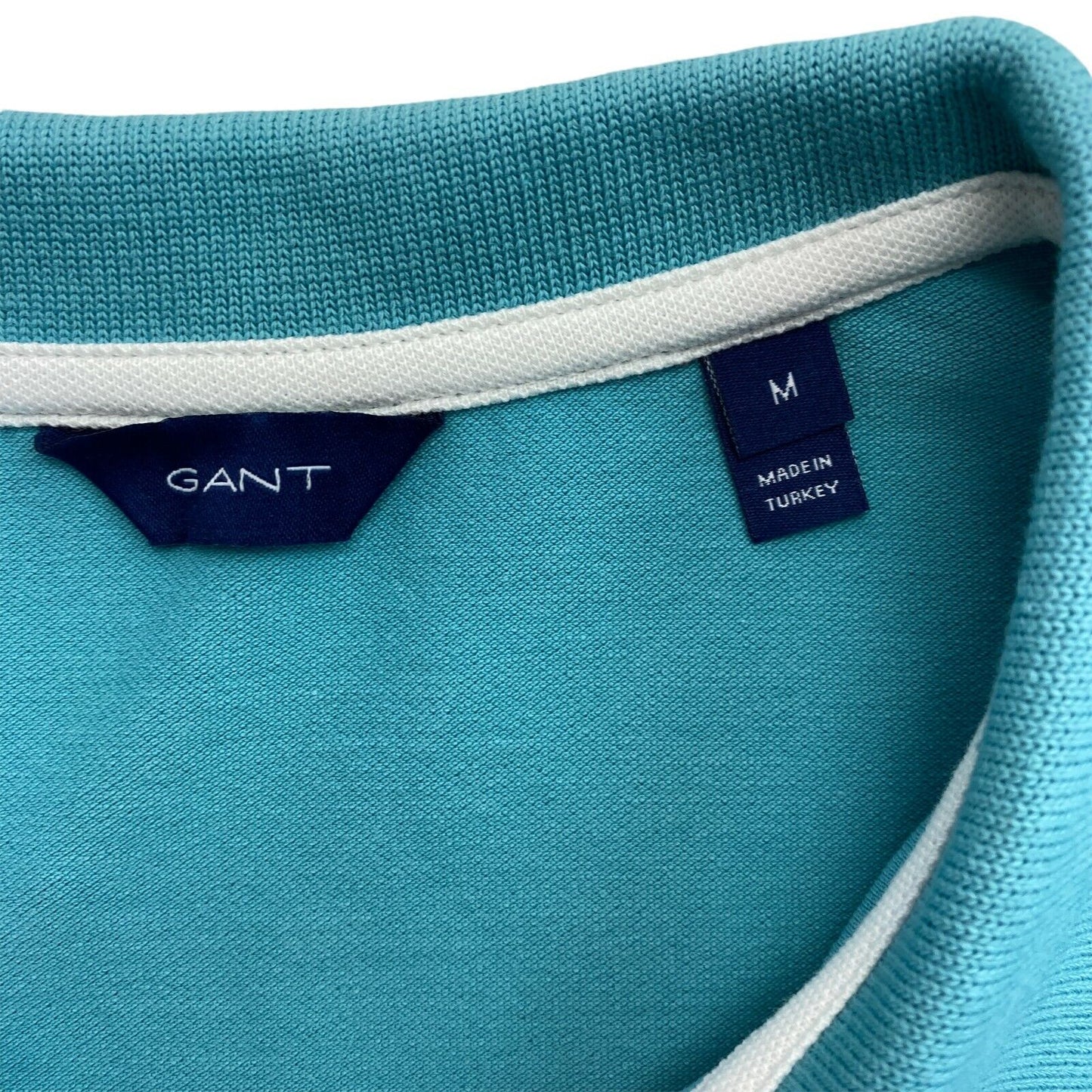 GANT Light Blue Contrast Collar Pique Rugger Polo Shirt Size M