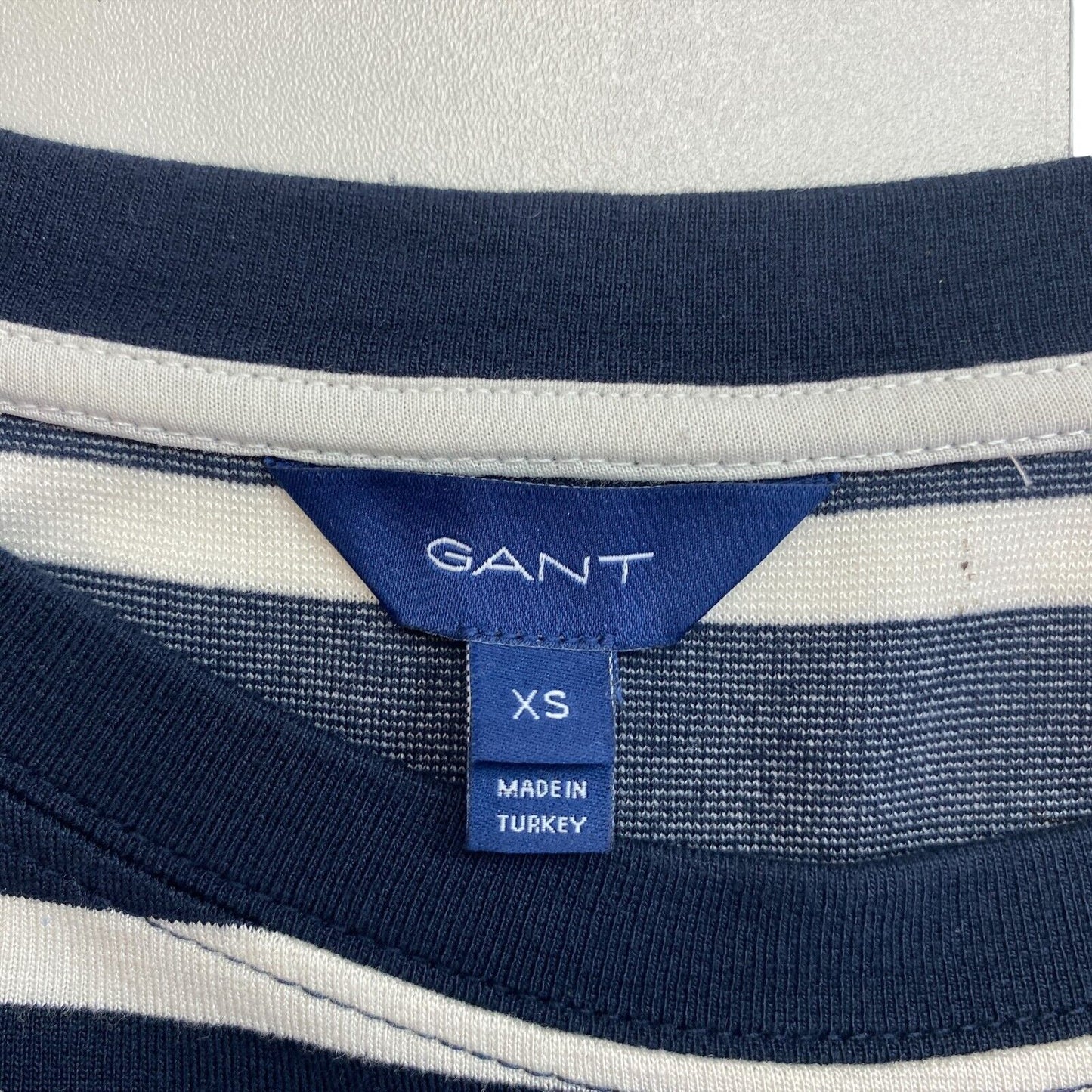 GANT Marineblau gestreiftes Jersey-Kleid mit langen Ärmeln in A-Linie, Größe XS