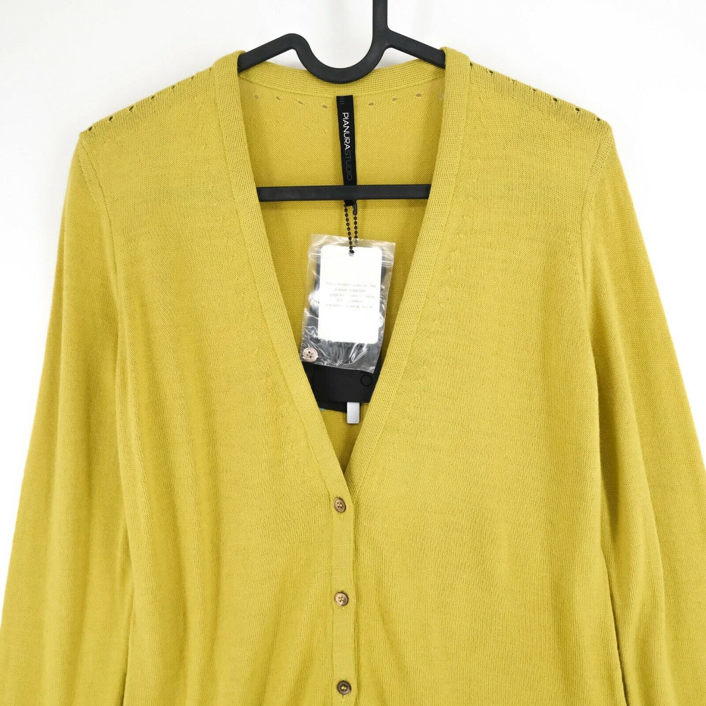 PIANURA STUDIO Yellow V Neck Long Wool Blend Cardigan Sweater Size 42