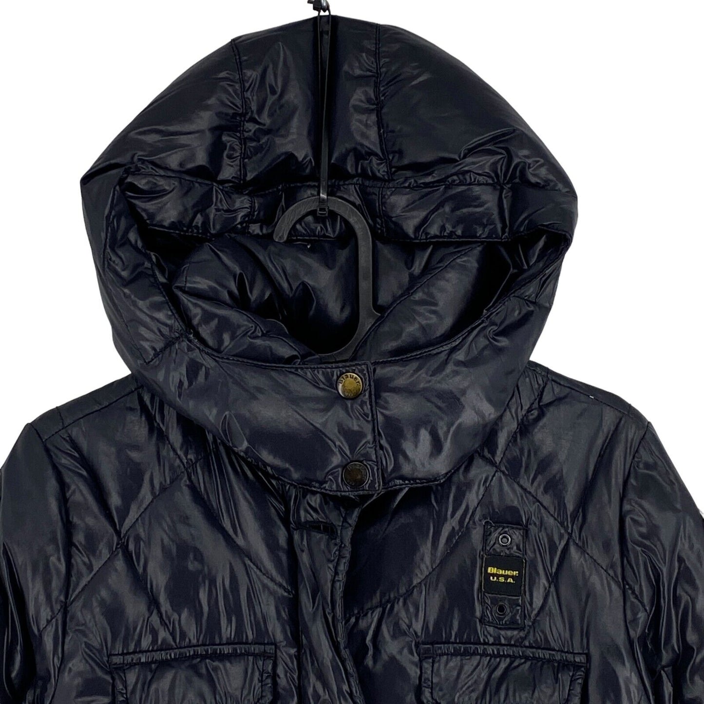 Blauer Bleu Marine Matelassé À Capuche Rembourré Parka Manteau Taille EU 42 UK 14 US 12