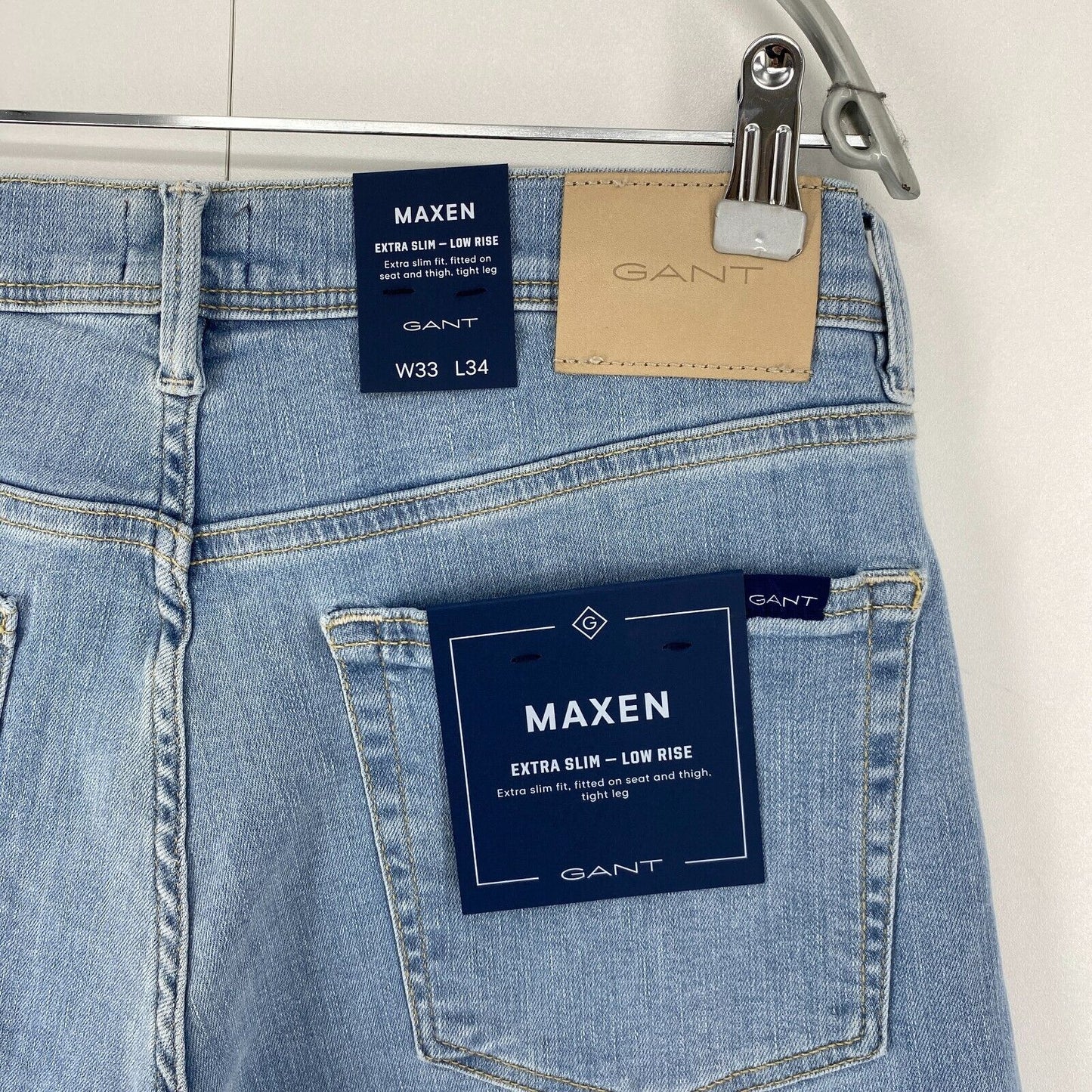 GANT MAXEN Mens Blue Stretch Low Rise Extra Slim Fit Jeans W33 L34