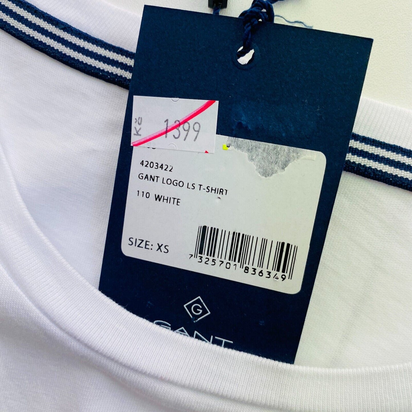 GANT T-Shirt mit Rundhalsausschnitt und langem Arm, Logo, Größe XS, Weiß