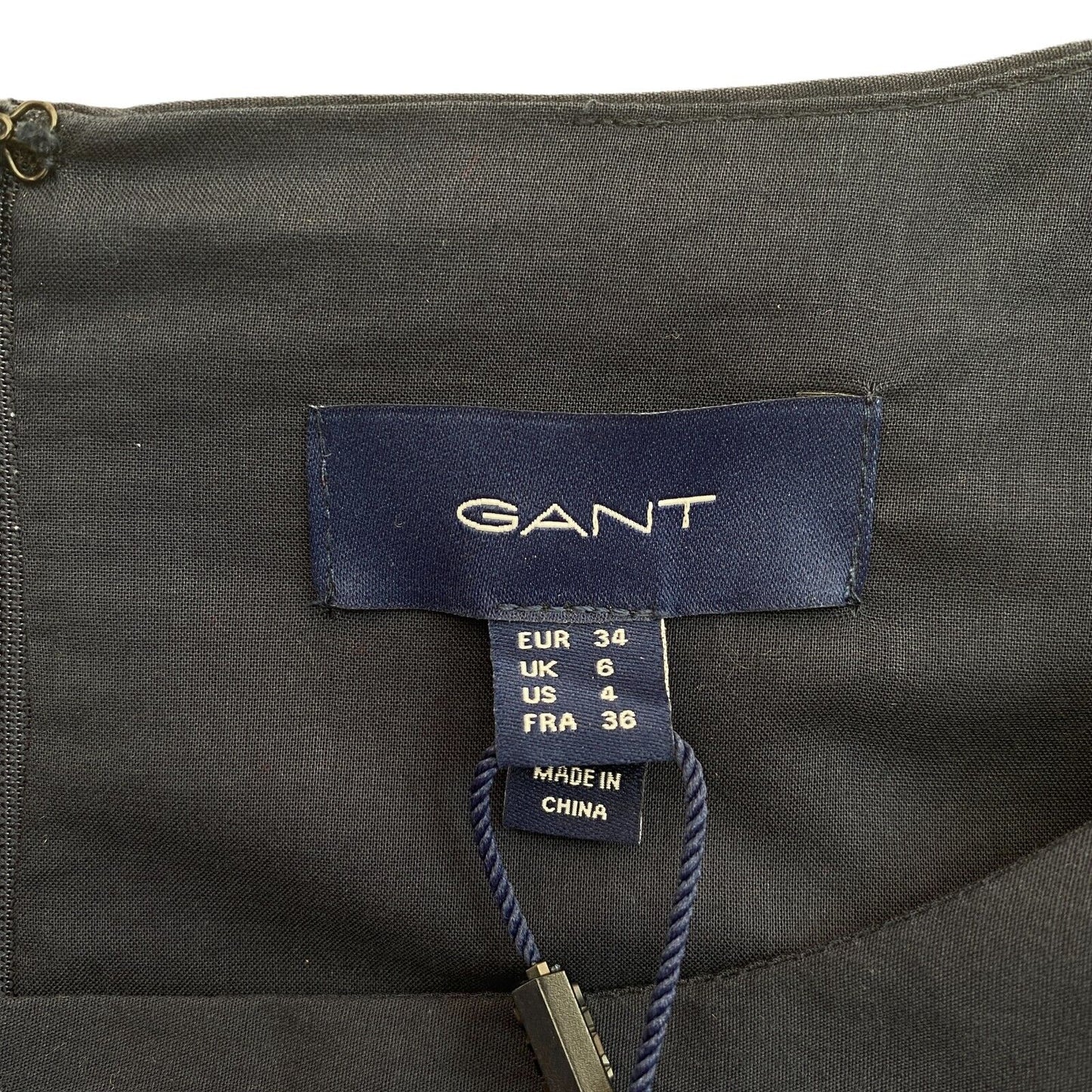 GANT Marineblaues ärmelloses Kleid mit Lochstickerei, Größe EU 34, UK 6, US 4