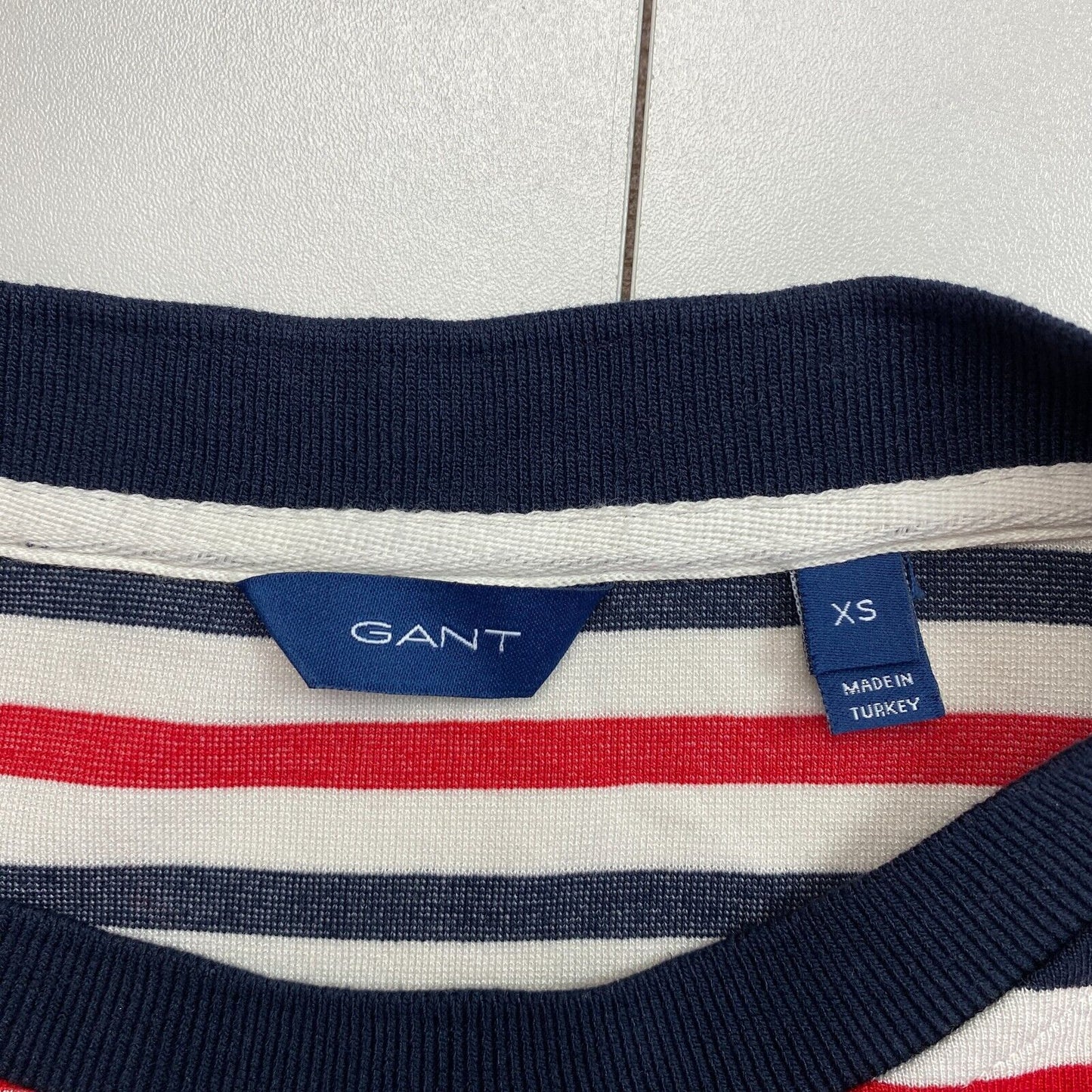 GANT Women Red Icon G Stripe Crew Neck Long Sleeves T Shirt Size XS