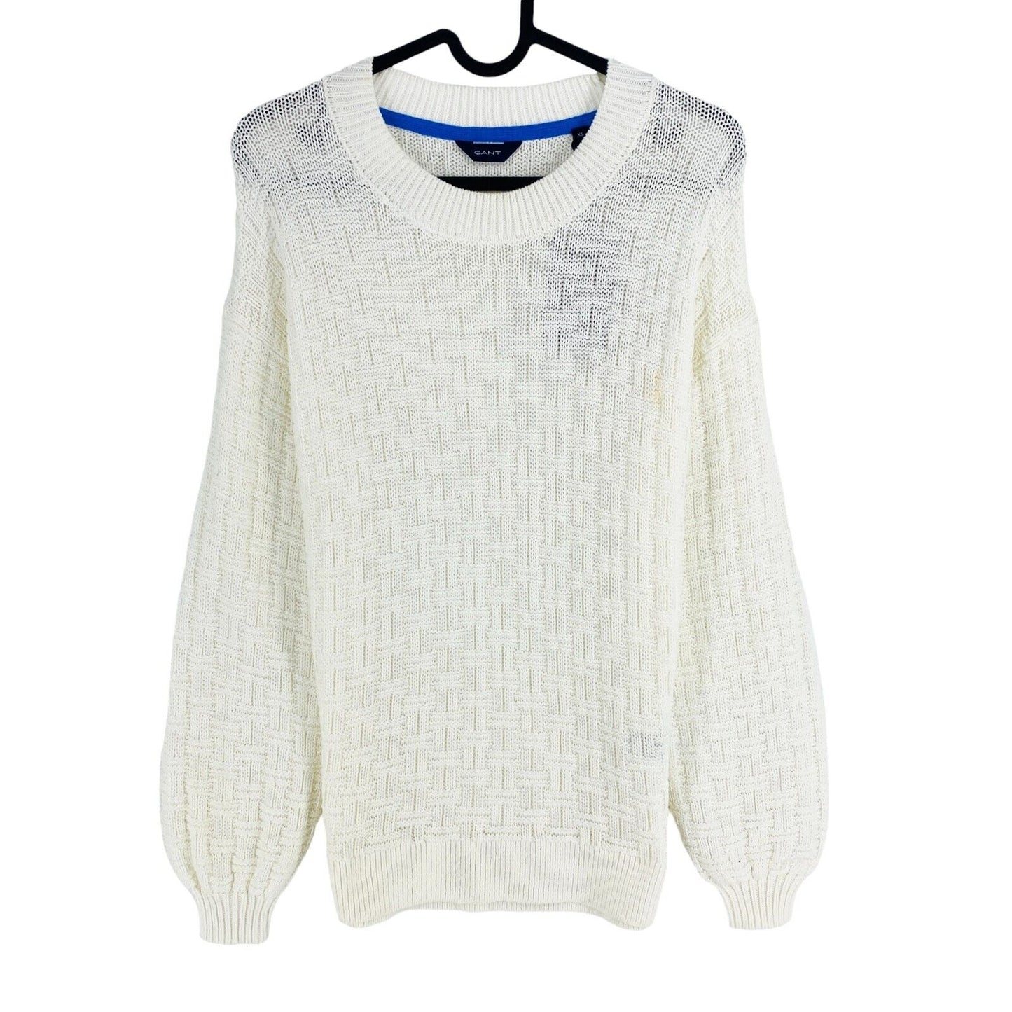 GANT White Signature Textured Crew Neck Sweater Pullover Size XS