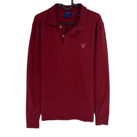 GANT Men Dark Red Original Pique Long Sleeves Polo Shirt Size L