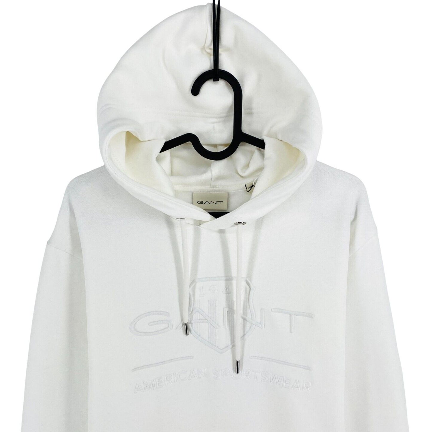 GANT Men White Tonal Archive Shield Hoodie Sweater Pullover Jumper Size M