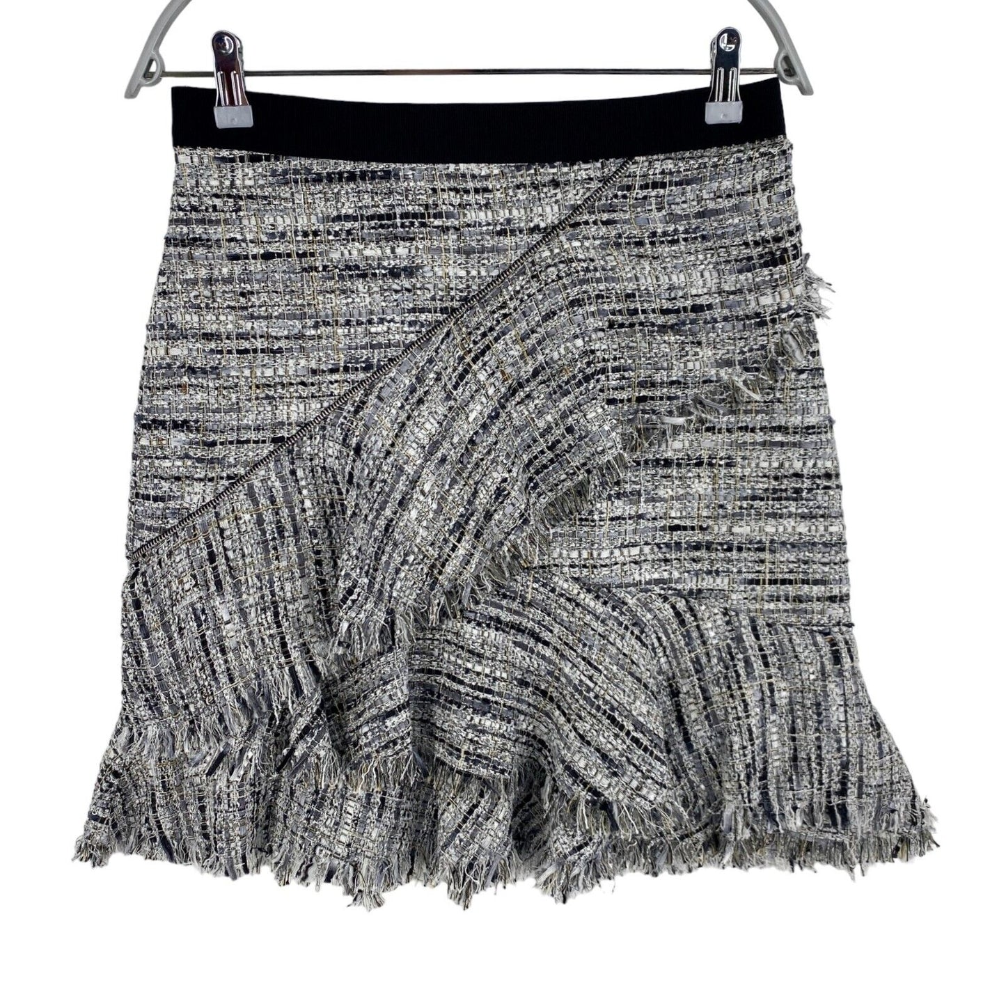 KARL LAGERFELD Grey Ruffle Boucle Skirt Size EU 36 UK 8 US 6