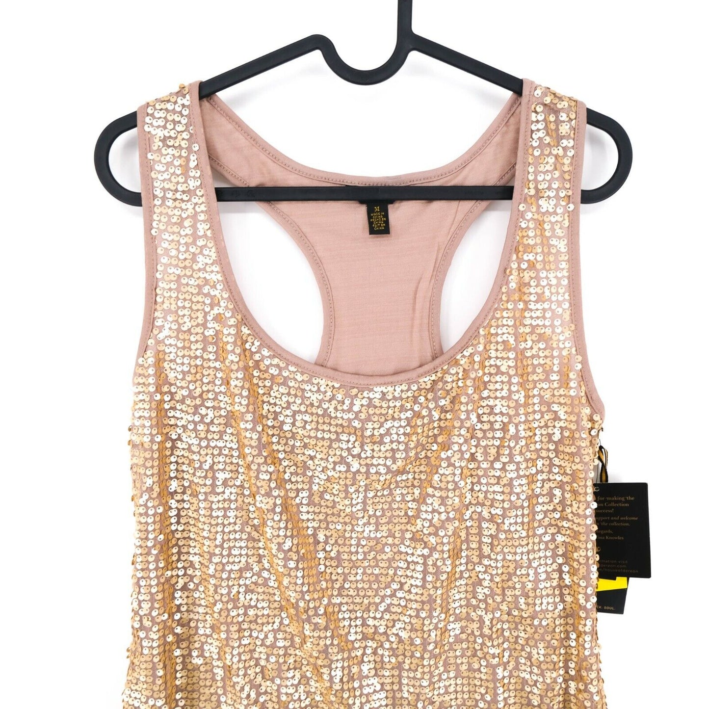 RRP €116 DEREON Gold Round Neck Sequin Short Dress Size S M