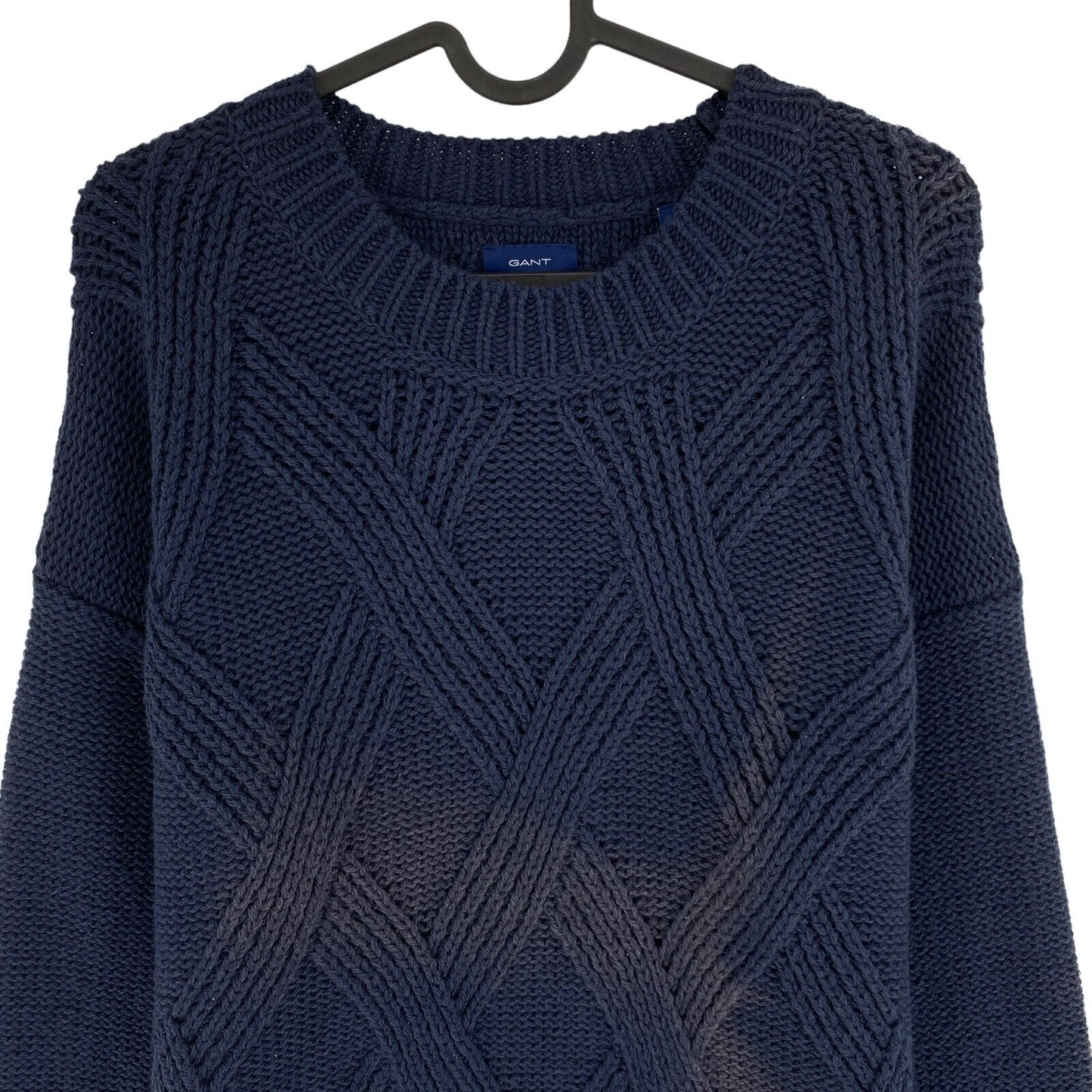 GANT Bleu marine graphique câble tricot ras du cou pull pull taille M