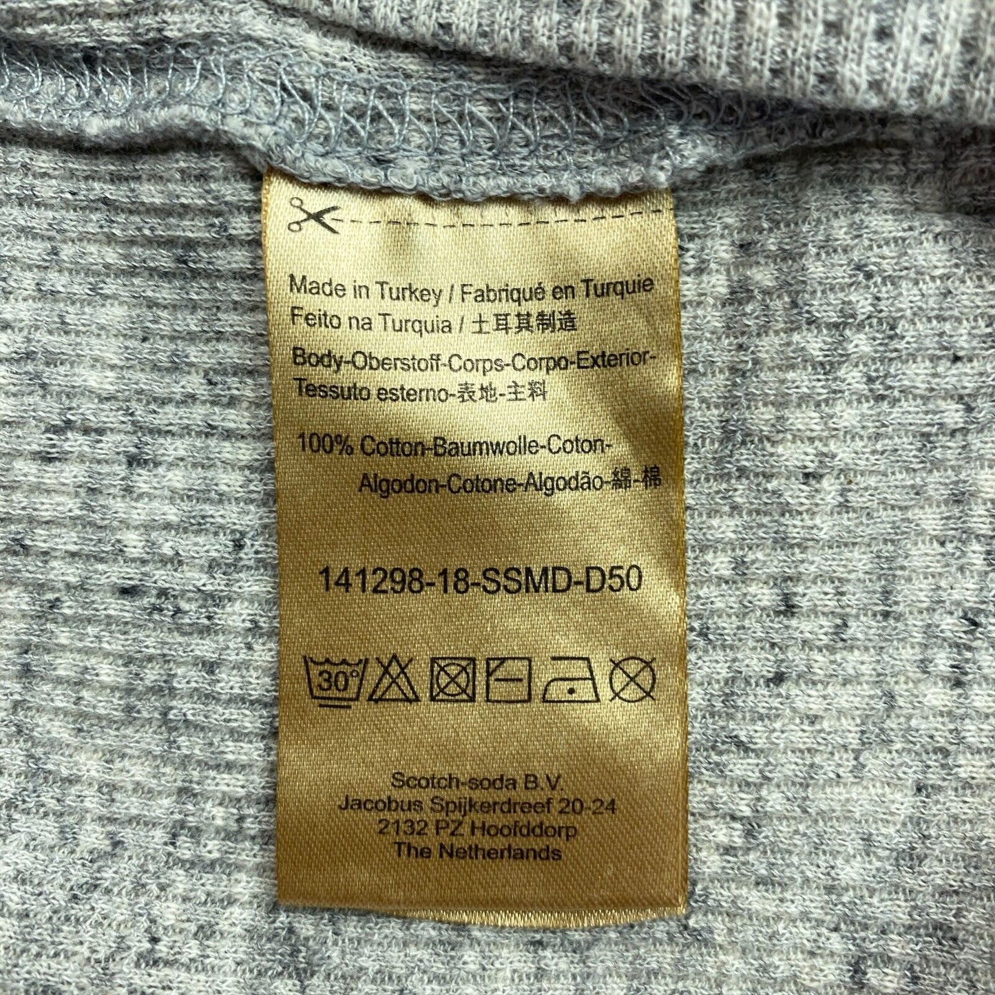 SCOTCH &amp; SODA Pullover mit Rundhalsausschnitt, 100 % Baumwolle, grau, mit Tasche, ML