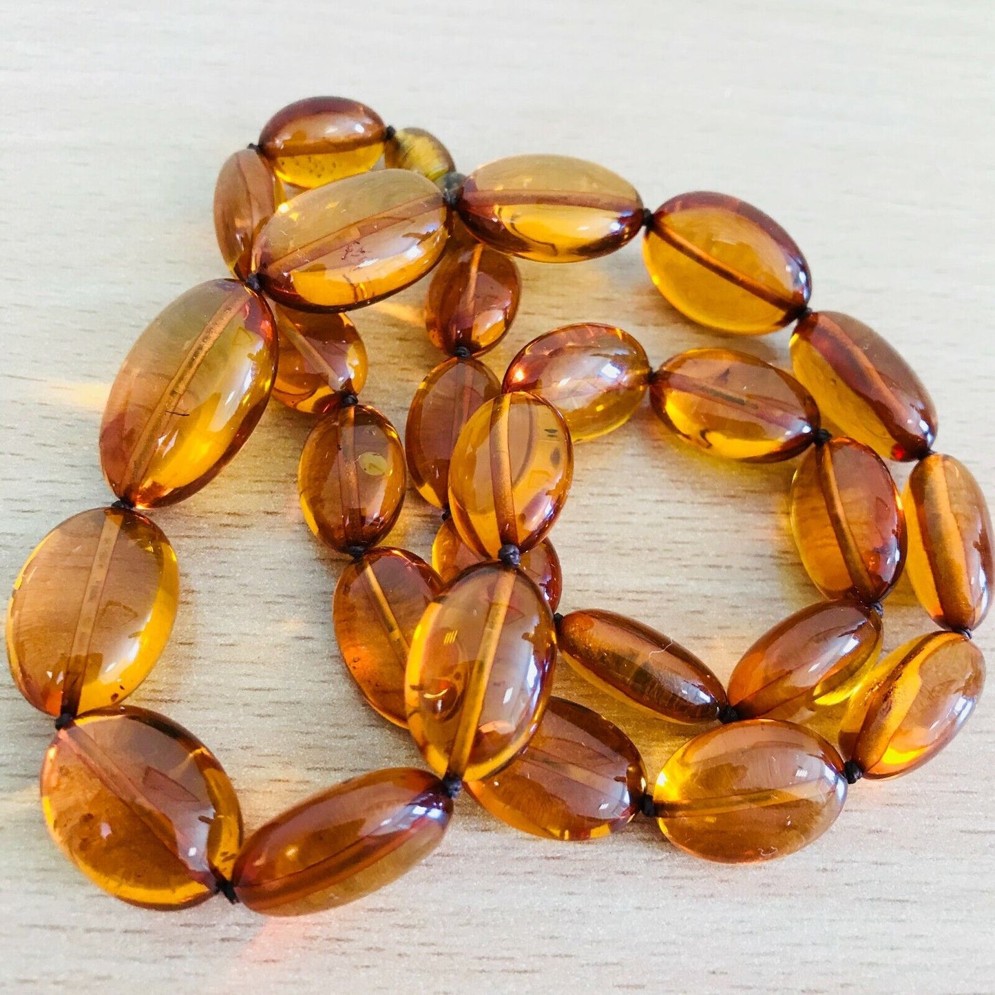 Honey Colour Transparent Natural Polished Baltic Amber Necklace