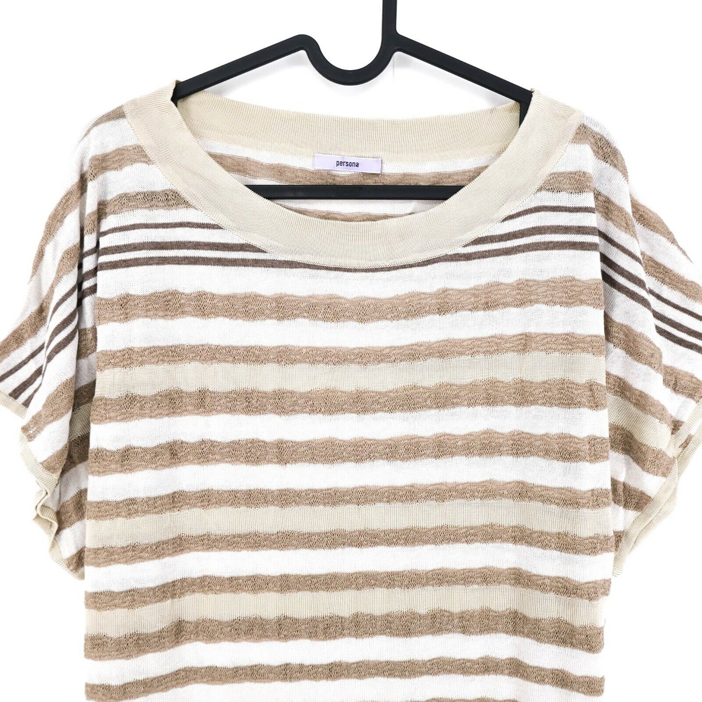 Persona Brown Striped Crew Neck Top T Shirt Size S