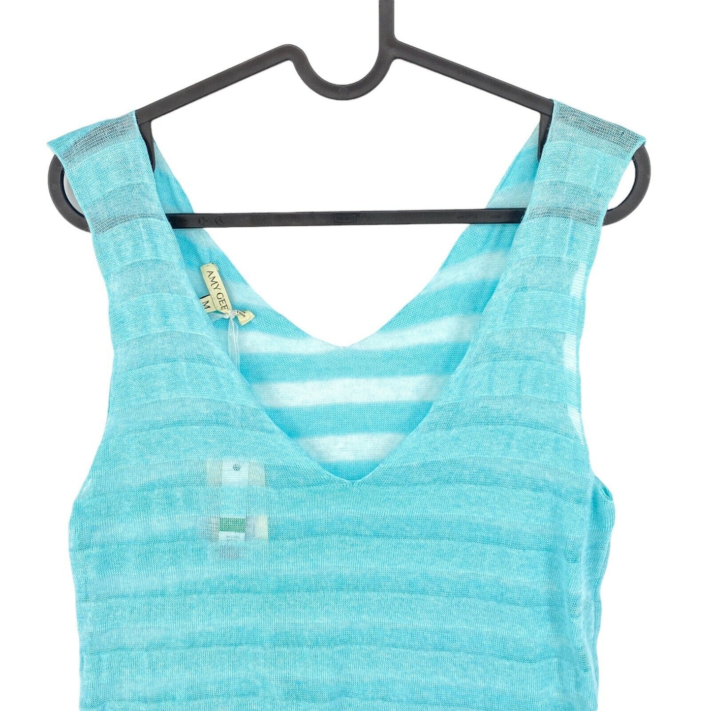 AMY GEE Light Blue Striped V Neck Tank Top Size M