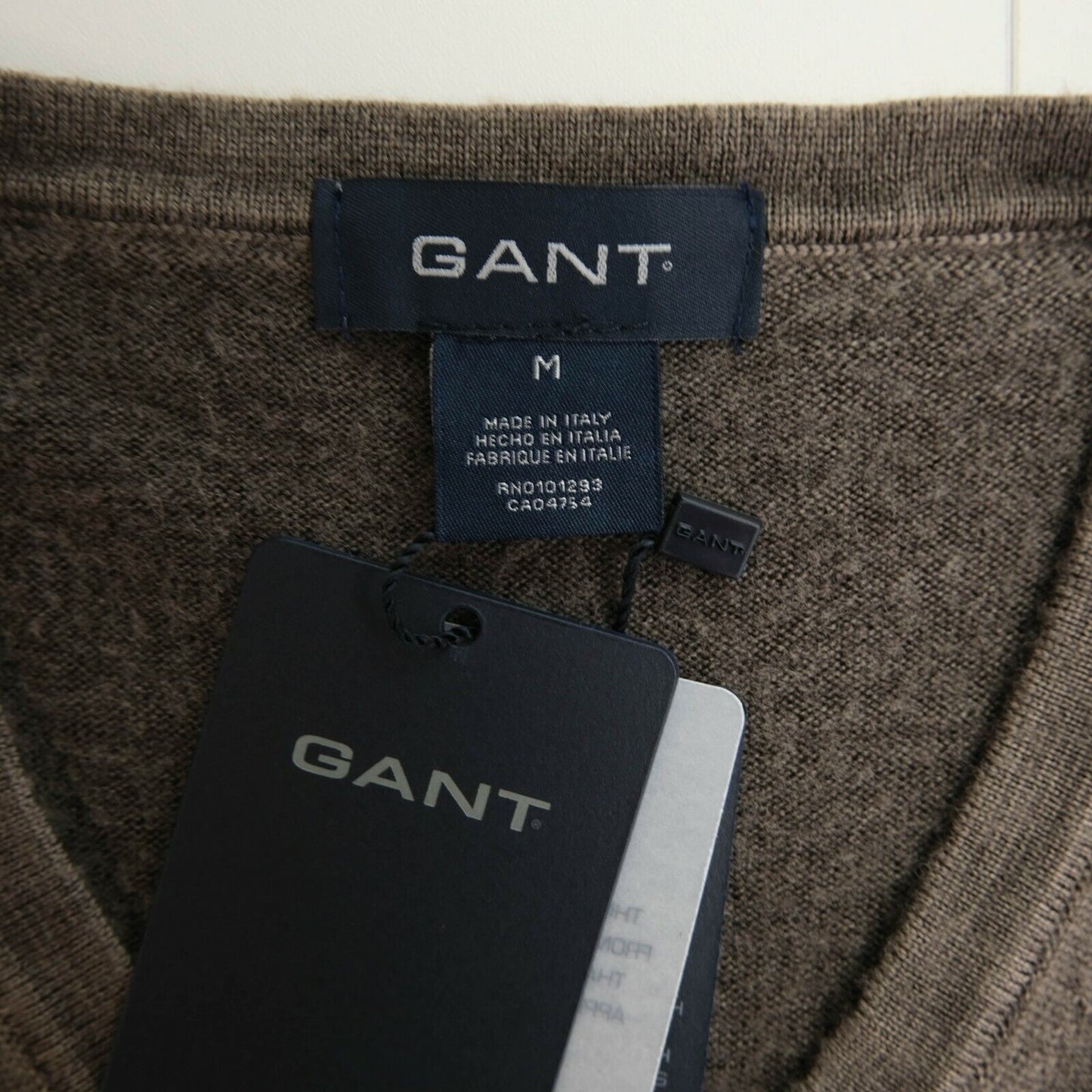 GANT Brown Antique Merino Wool V Neck Jumper Sweater Pullover Size M