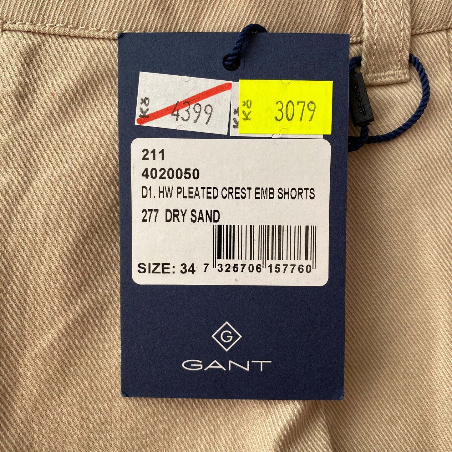 GANT Damen Beige Regular Fit Denim Plissee-Shorts Größe EUR 34 UK 6 US 4 W24