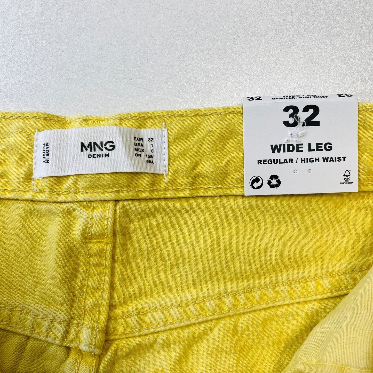 MANGO Women Yellow High Waist Regular Wide Leg Fit Jeans EUR 32 US 1 W23