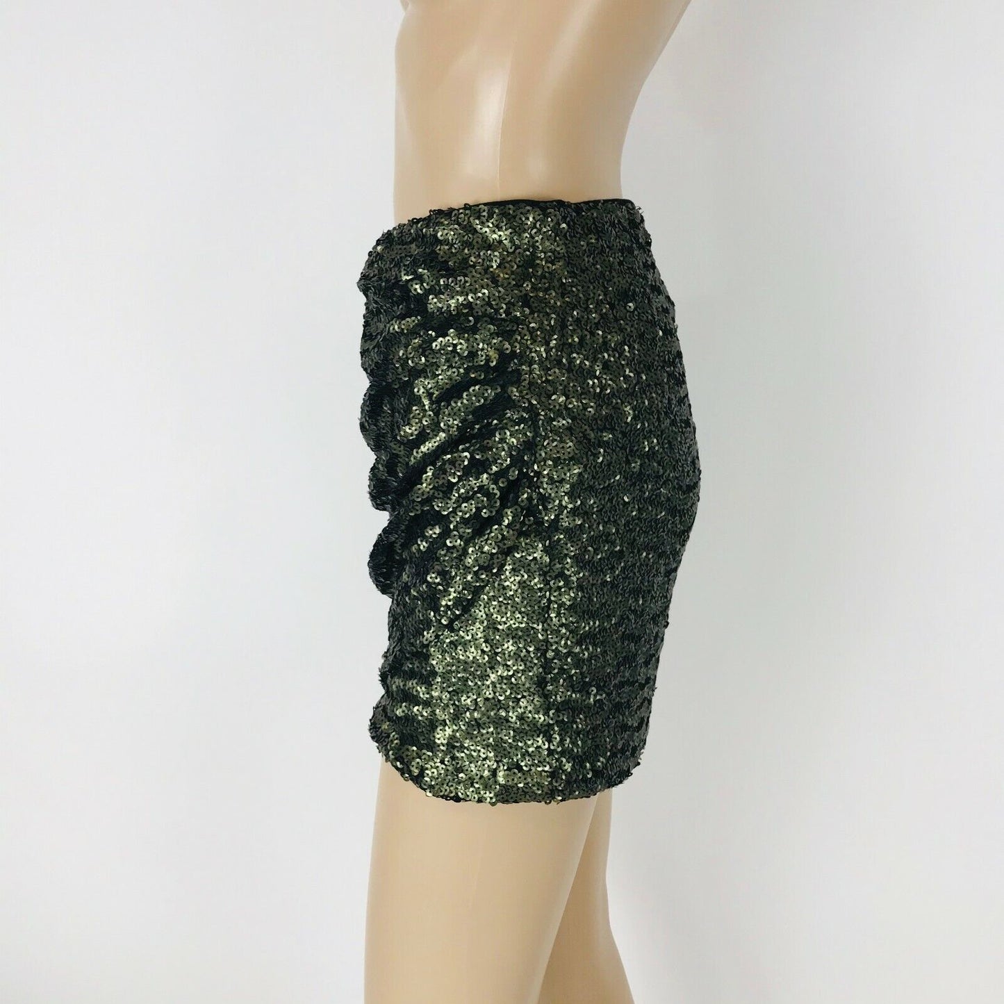 PULL&BEAR Women's Olive Green Sequin Sparkle Stretch Mini Short Skirt Size S W26