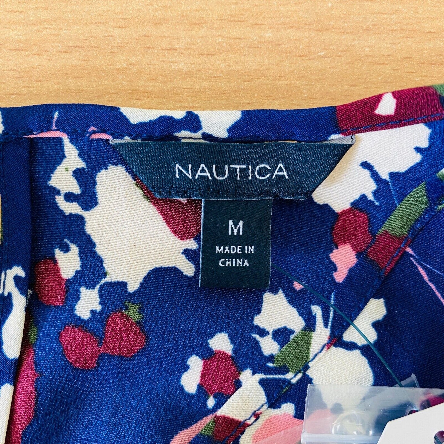 NAUTICA Navy Blue Floral Print Crew Neck Long Sleeves Blouse Size M