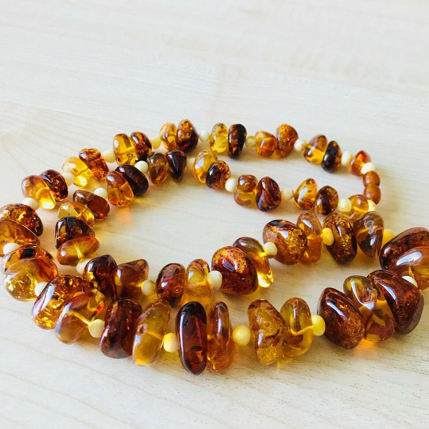 Large Light and Dark Natural Polished Baltic Amber Necklace 79 Grams