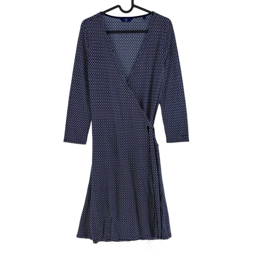 GANT Dark Blue Printed Long Sleeves V Neck Wrap Dress Size XL