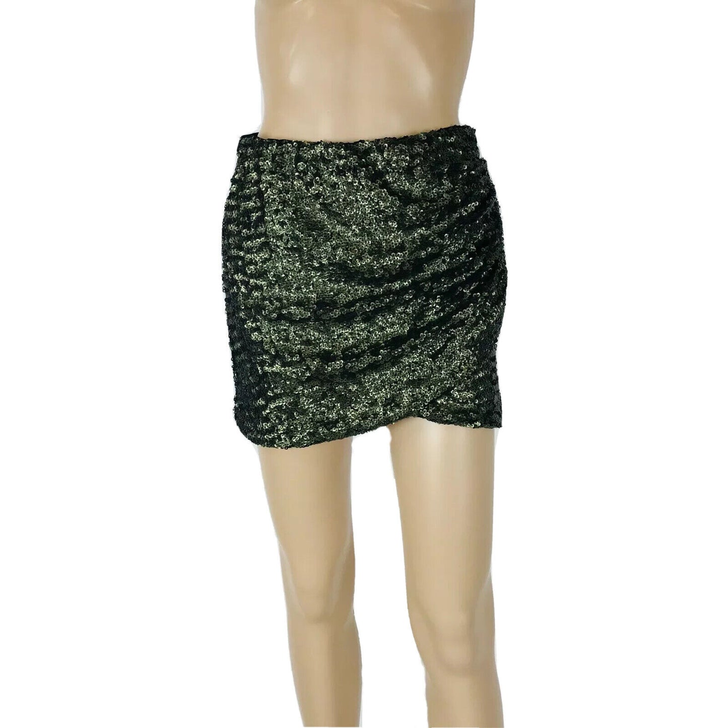 PULL&BEAR Women's Olive Green Sequin Sparkle Stretch Mini Short Skirt Size S W26