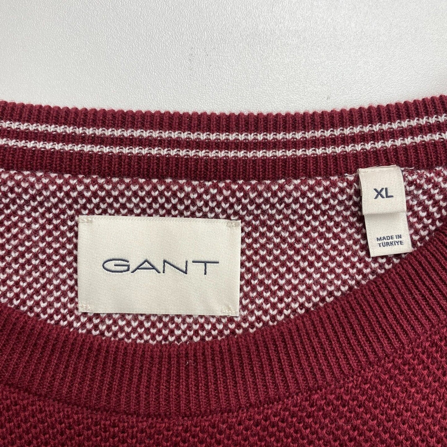 GANT Dark Red Cotton Pique Crew Neck Sweater Pullover Jumper Size XL