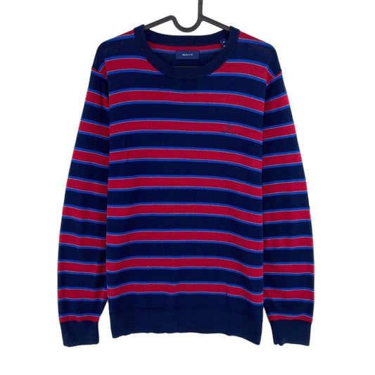 GANT Navy Blue Striped 100% Merino Wool Crew Neck Jumper Sweater Size M