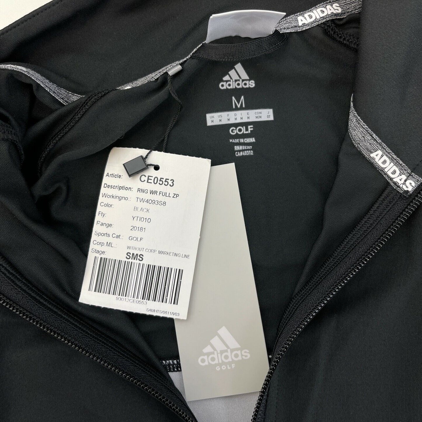 Adidas Golf Range Wear Black Full Zip Track Jacket Size M