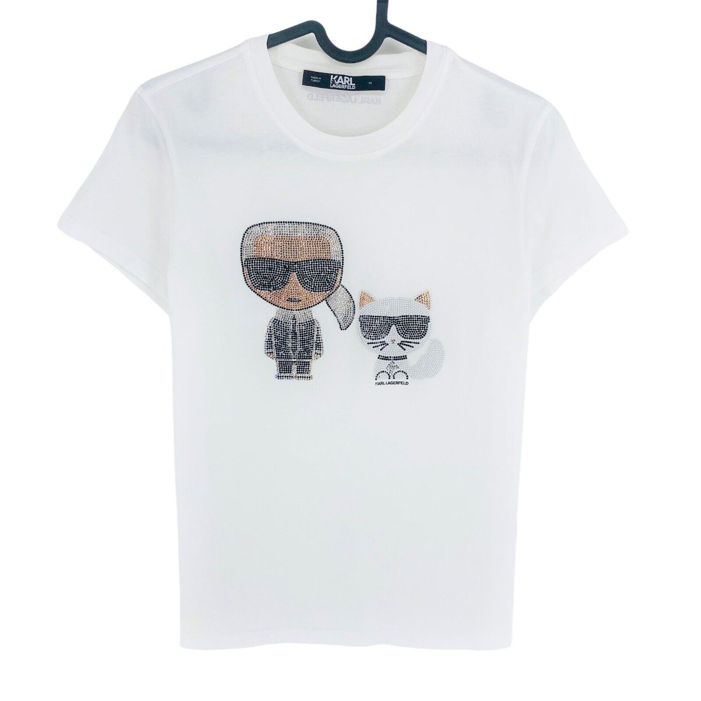 Karl Lagerfeld White Ikonik Rhinestone Couple Crew Neck T-Shirt Top Size XS