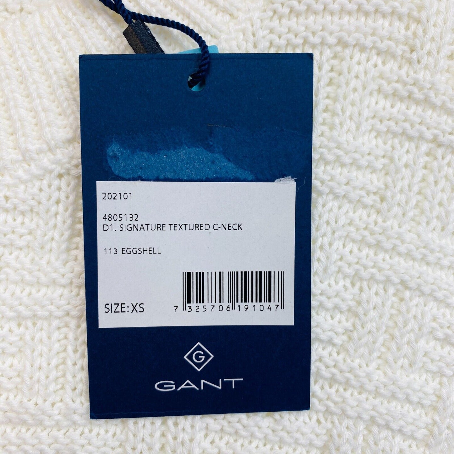 GANT White Signature Textured Crew Neck Sweater Pullover Size XS