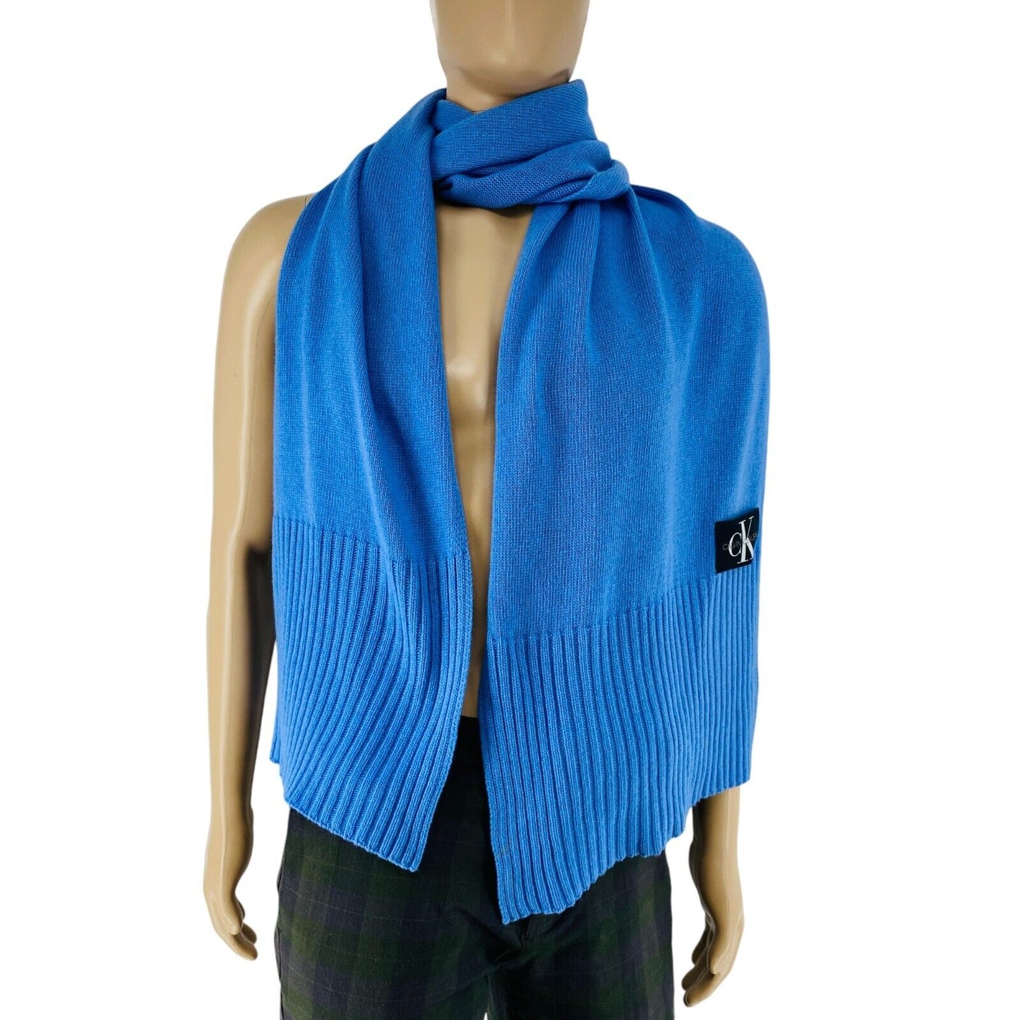 CALVIN KLEIN JEANS Men Blue Wool Cashmere Blend Knit Scarf Shawl