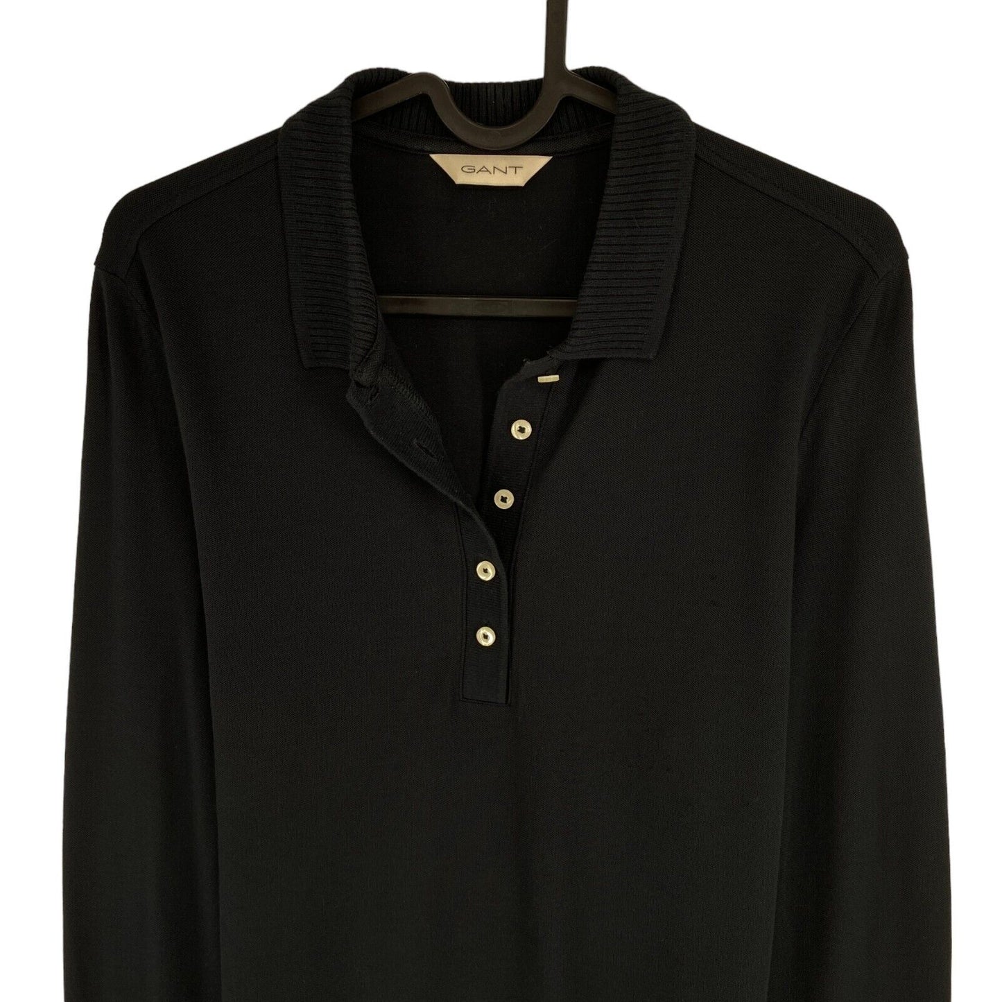 GANT Black Detail Collar Long Sleeves Polo T Shirt Size S