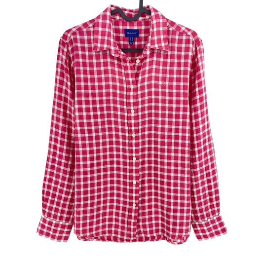 GANT Pink 100% Linen Check Print Shirt Size EU 38 UK 10 US 8