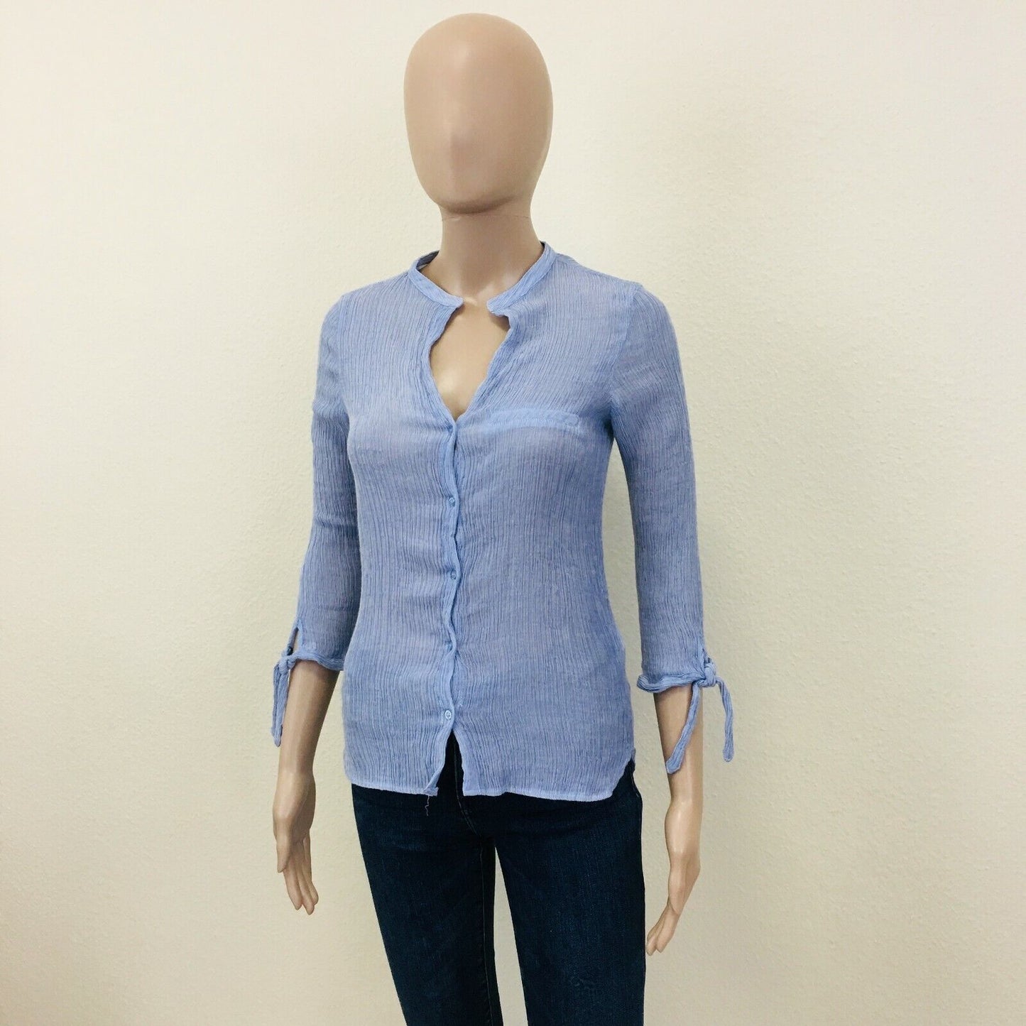 ZARA Blue Thin Viscose Shirt Top Blouse Size XS