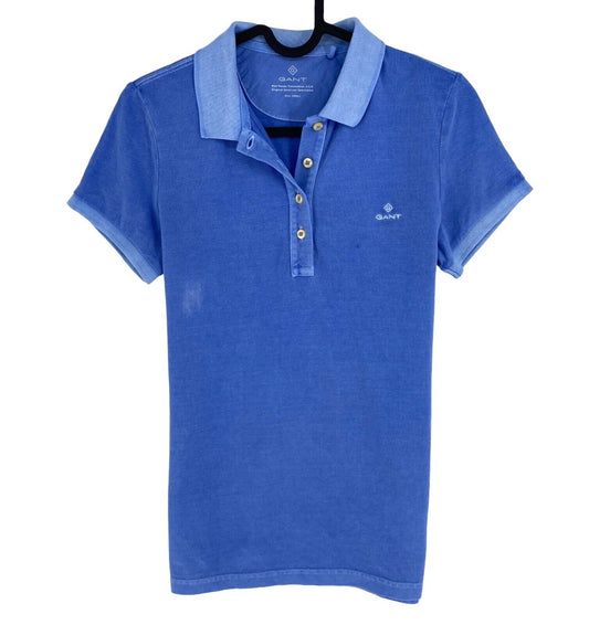 GANT Women Blue Sun Faded Pique Polo Shirt Size S