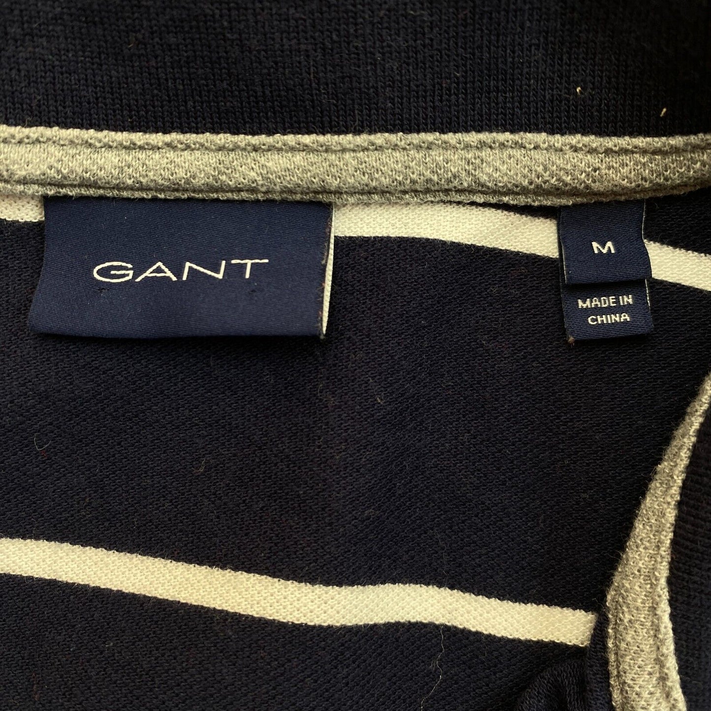 GANT Navy Blue Bar Stripe Pique Rugger Polo Shirt Size M