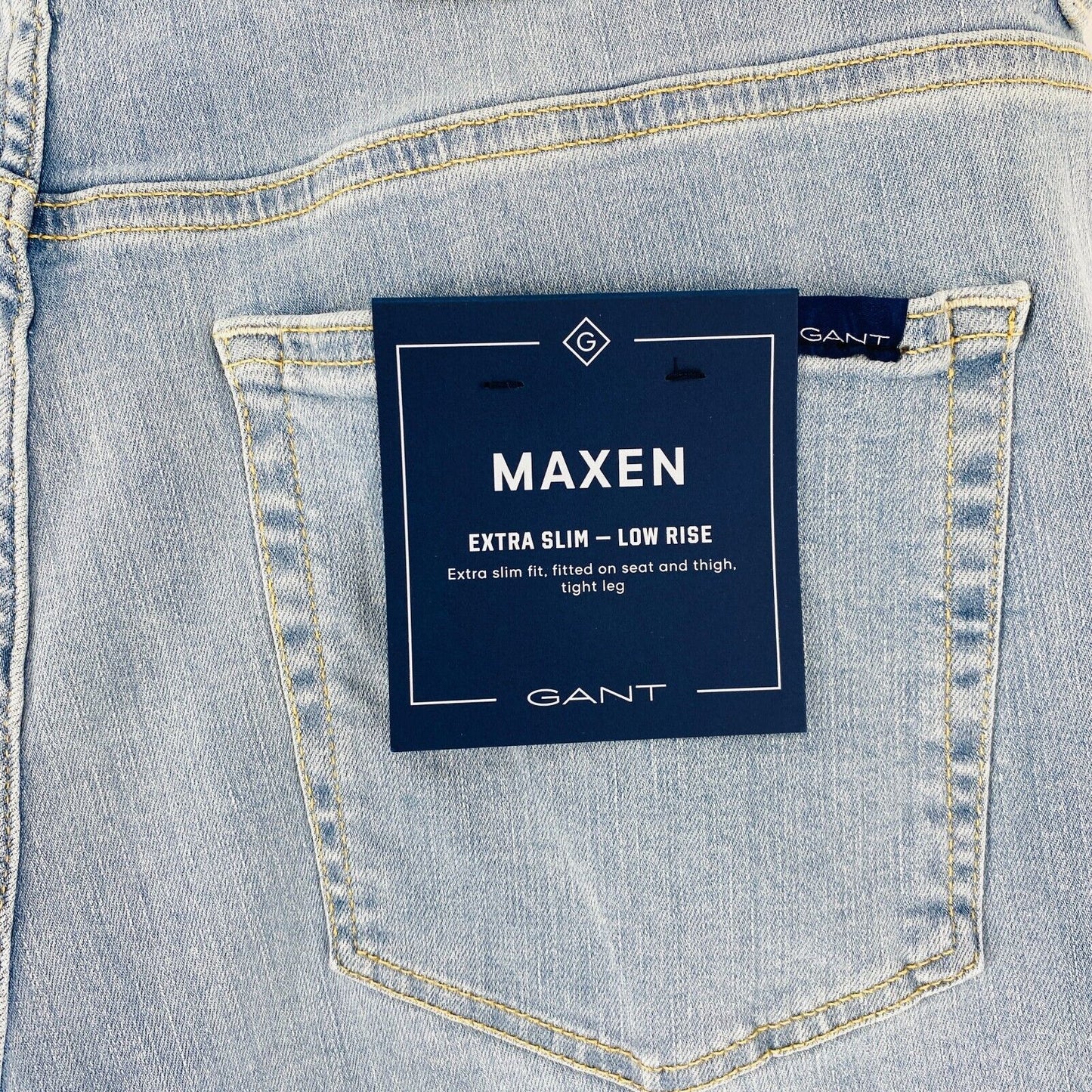 GANT MAXEN Mens Light Blue Stretch Low Rise Extra Slim Fit Jeans Size W38 L34