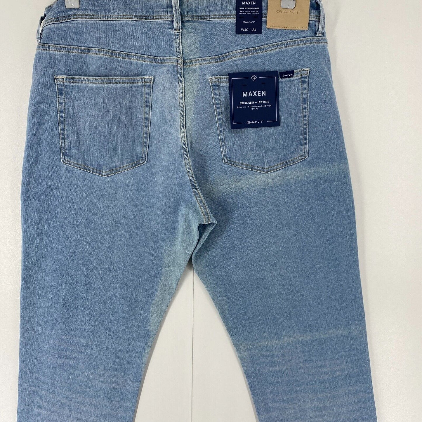 GANT MAXEN Mens Blue Stretch Low Rise Extra Slim Fit Jeans W40 L34