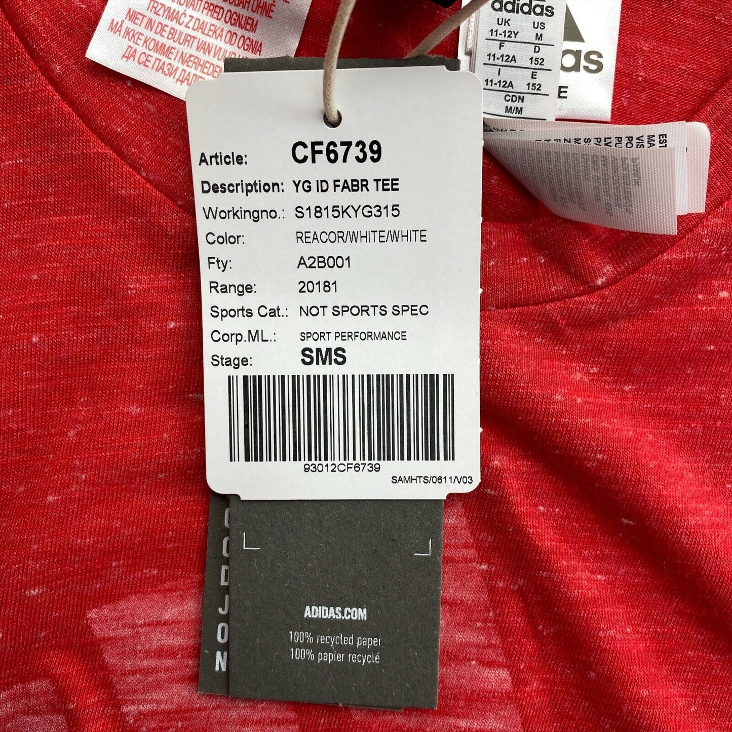 Adidas T-Shirt mit Rundhalsausschnitt und großem Logo, rot, Größe 11–12 Jahre