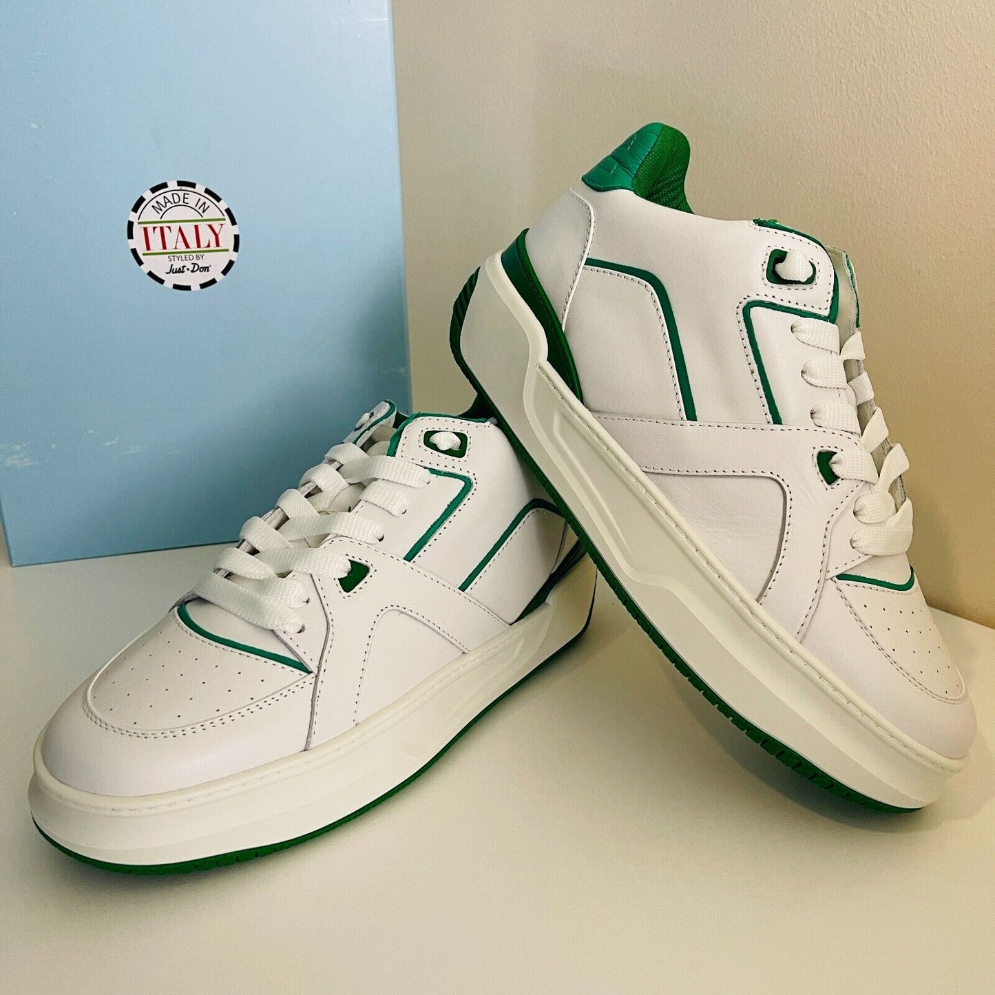 Just Don Basketball Courtside Lo White Green Sneakers Shoes EUR 40 UK 6 US 7