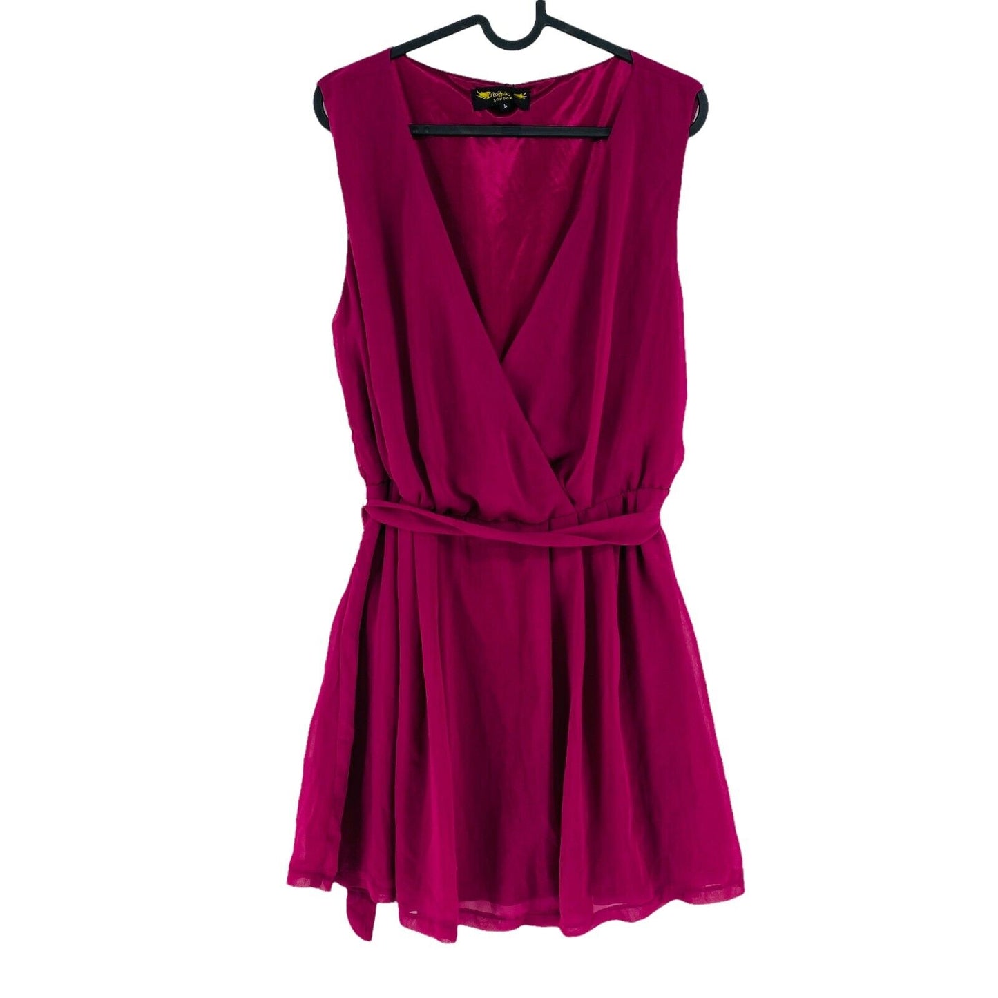 Angel Eye Magenta Lila Ärmelloses Fit &amp; Flare-Kleid mit tiefem V-Ausschnitt, Größe L